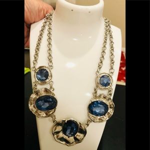 Costume jewelry silver and blue stone necklace